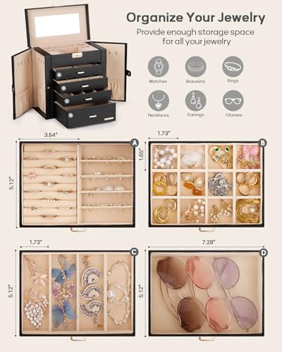 5-Layer Locking Jewelry Organizer Box for Women