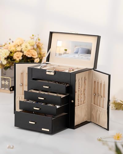 Homde Large Jewelry Box for Women: 5-Layer Organizer with Lock for Dresser