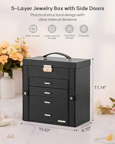 Homde Large Jewelry Box for Women: 5-Layer Organizer with Lock for Dresser