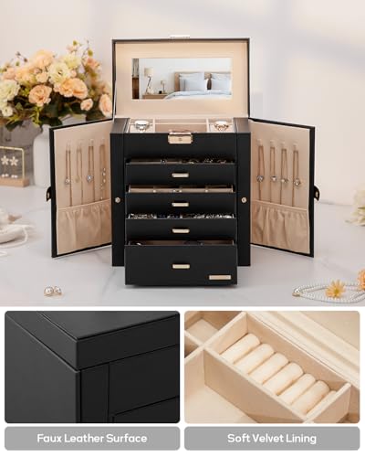 Homde Large Jewelry Box for Women: 5-Layer Organizer with Lock for Dresser