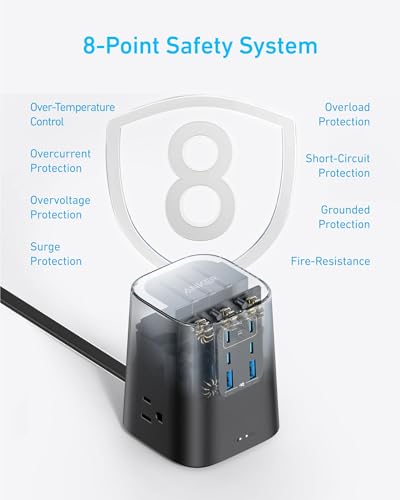 Anker Desktop Charger, 9-in-1 Power Strip with 300J Surge Protector, 100W