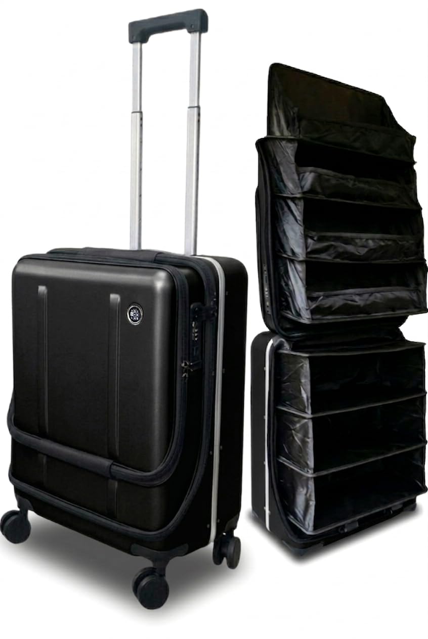 EDISON LAB FLIP The Suitcase That Turns Into a Shelf 47L Carry-On Lightweight Polycarbonate Silent Detachable Wheels TSA Lock Front-Open PC Cabin Approved for Business Travel Easy Caster Replacement