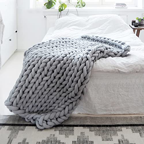 TYZK Fast Heating Blanket Chunky Knit Blanket Throw, Cotton Fluffy Soft Cozy Living Room Mat Rug Super Soft Warm (Color : Light Gray-A, Size : 200x200cm)