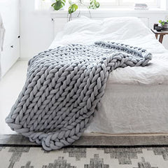 Chunky Knit Cotton Throw Blanket, Soft & Warm Light Gray