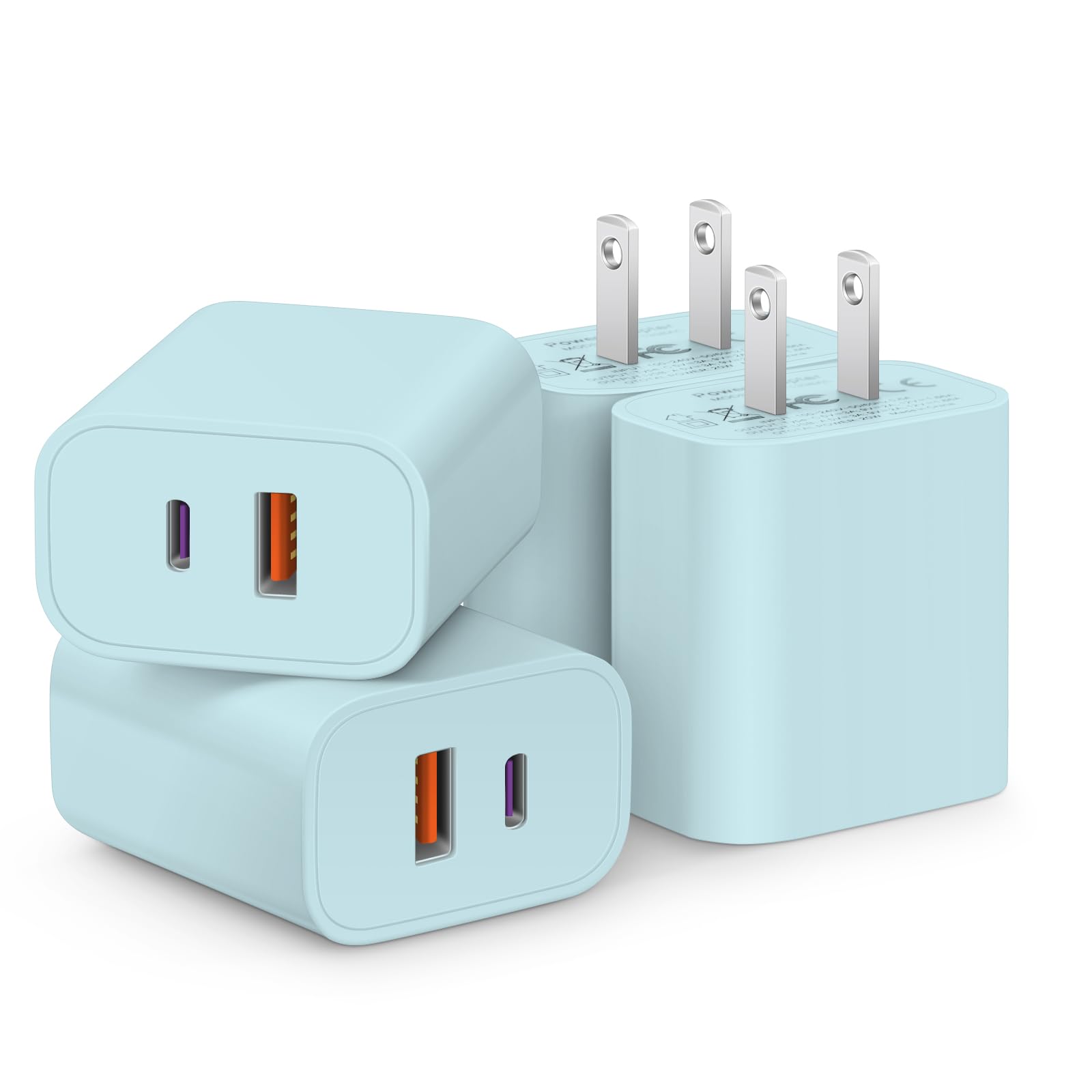 [4 Pack] USB C Charger Block Fast Charging Multiport Adpater [PD 20W USB-C & QC 3.0 USB Port] for IP 16/15/14/13/12/11/X/8, i Pad, Sam Sung, Google, Galaxy & More