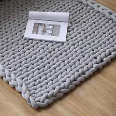Chunky Knit Cotton Throw Blanket, Soft & Warm Light Gray
