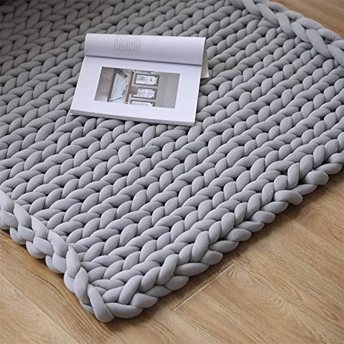 TYZK Fast Heating Blanket Chunky Knit Blanket Throw, Cotton Fluffy Soft Cozy Living Room Mat Rug Super Soft Warm (Color : Light Gray-A, Size : 200x200cm)