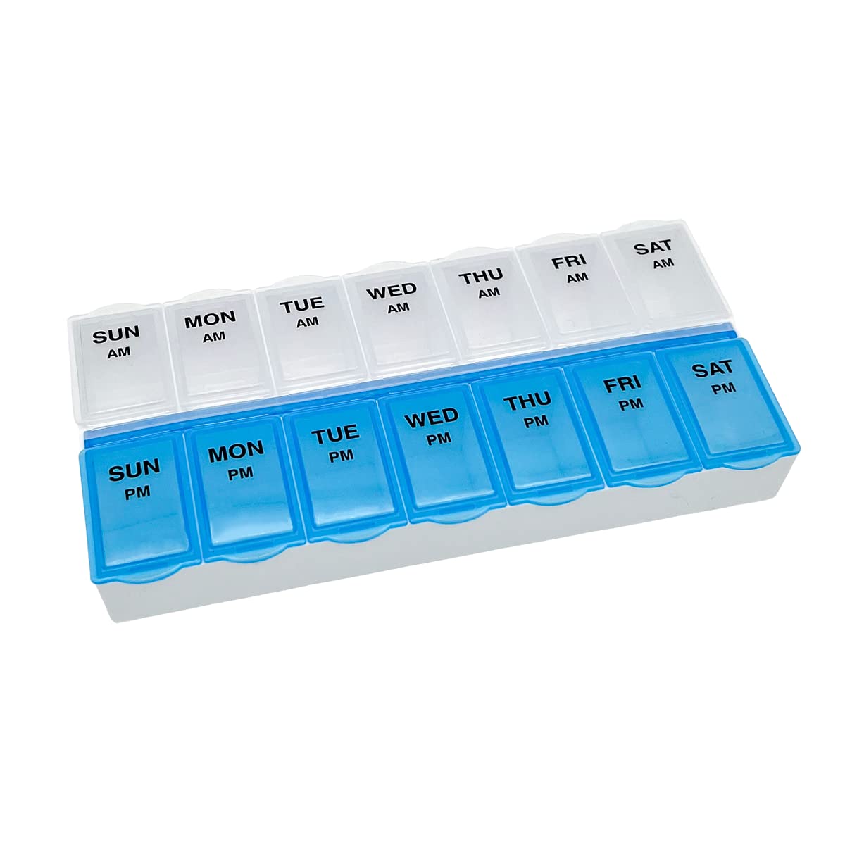 Amazon Basic Care 7-Day AM/PM Pill Organizer, Medication Planner with Large Compartments for Tablets, Clear Lids