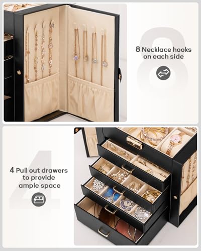 Homde Large Jewelry Box for Women: 5-Layer Organizer with Lock for Dresser