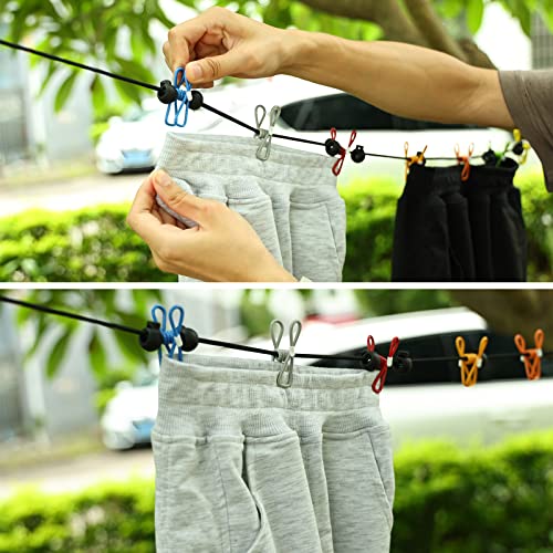 Retractable Travel Clothesline with 12 Clips for Camping