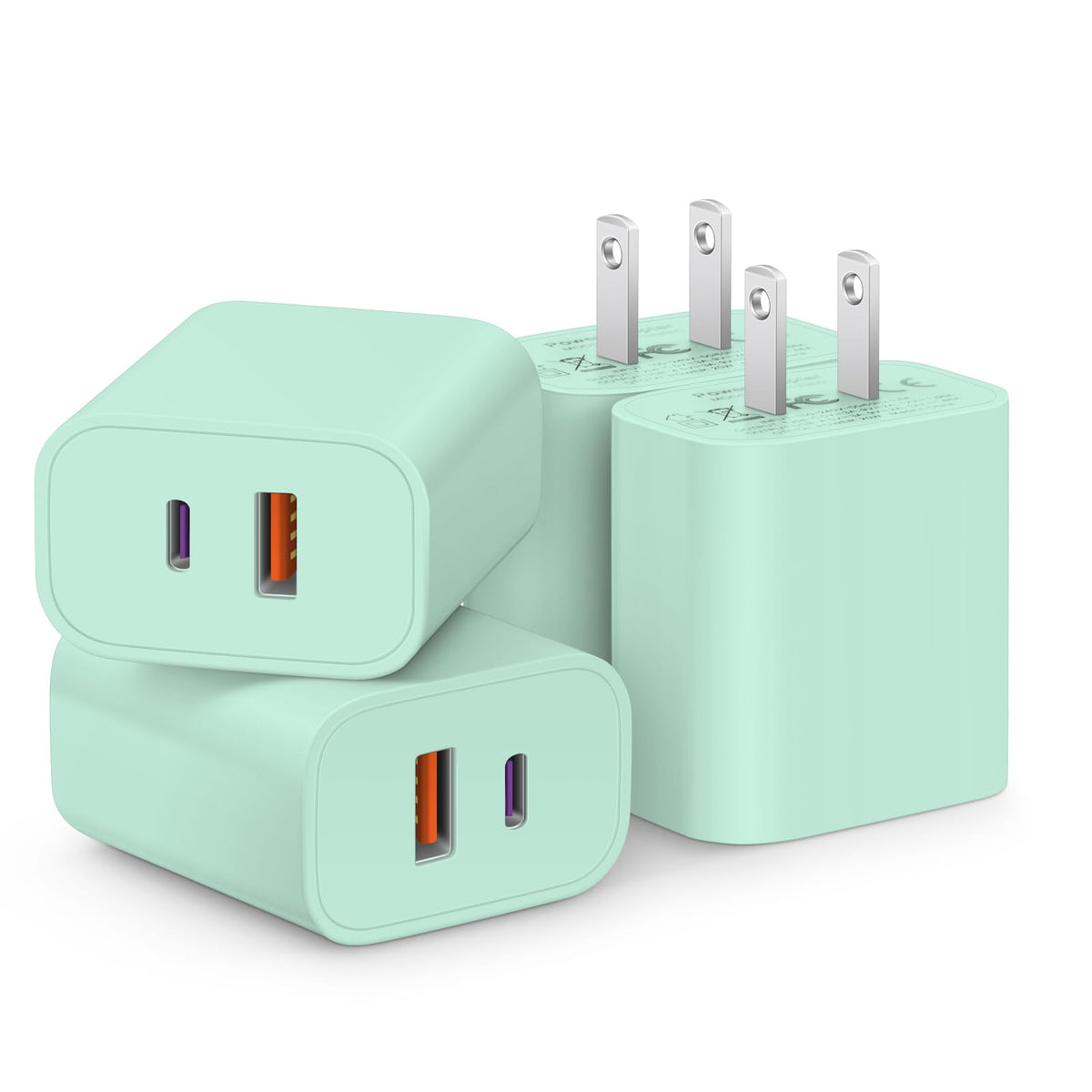 [4 Pack] USB C Charger Block Fast Charging Multiport Adpater [PD 20W USB-C & QC 3.0 USB Port] for IP 16/15/14/13/12/11/X/8, i Pad, Sam Sung, Google, Galaxy & More