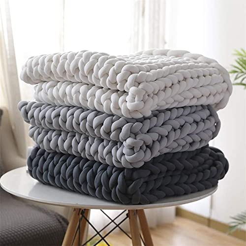 TYZK Fast Heating Blanket Chunky Knit Blanket Throw, Cotton Fluffy Soft Cozy Living Room Mat Rug Super Soft Warm (Color : Light Gray-A, Size : 200x200cm)