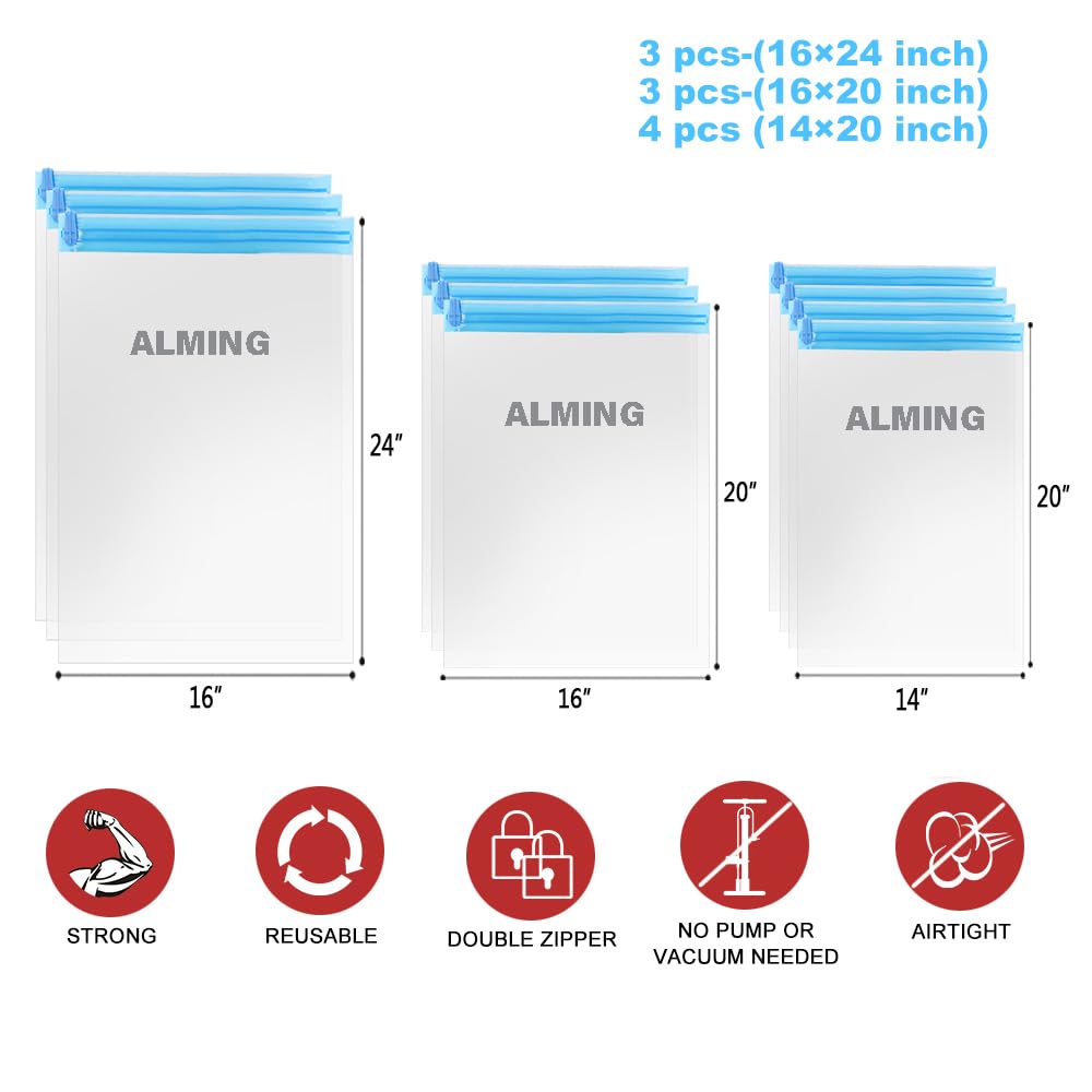 ALMING Compression Bags - Travel Essentials 12 Pack Space Saver No Vacuum or Pump Needed Storage Accessorie and Home Packing Organizers (transparent)