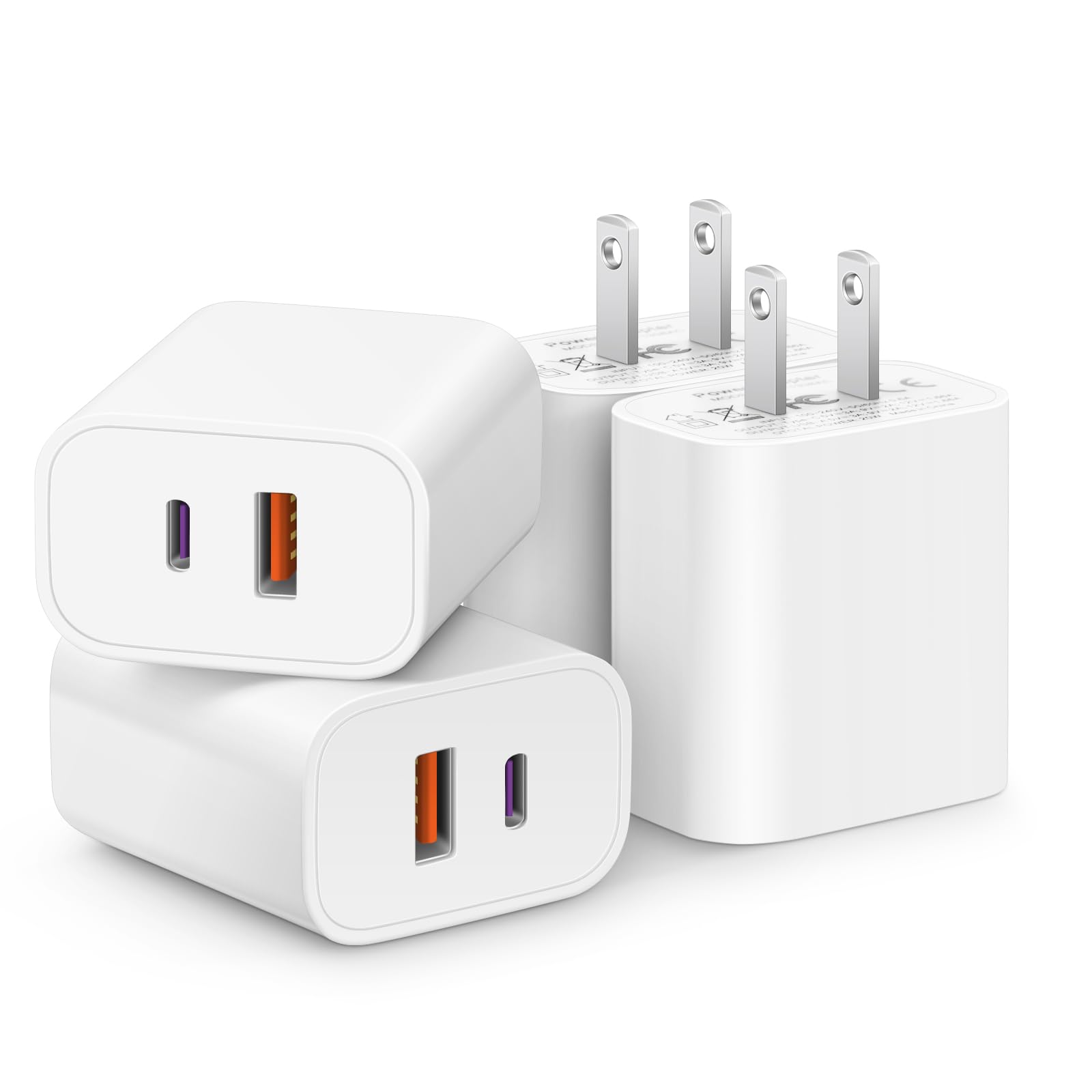[4 Pack] USB C Charger Block Fast Charging Multiport Adpater [PD 20W USB-C & QC 3.0 USB Port] for IP 16/15/14/13/12/11/X/8, i Pad, Sam Sung, Google, Galaxy & More
