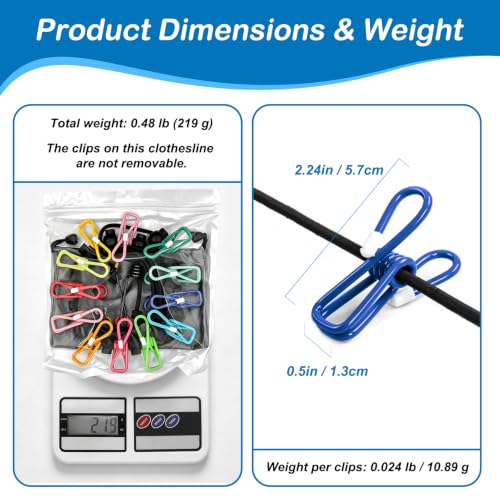 Retractable Portable Travel Clothesline Camping Clothing Line with 12 Clips