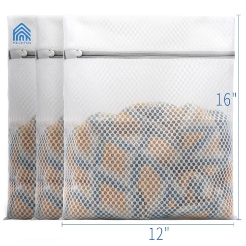 Muchfun 3Pcs Durable Honeycomb Mesh Laundry Bags for Delicates 12x16 Inches