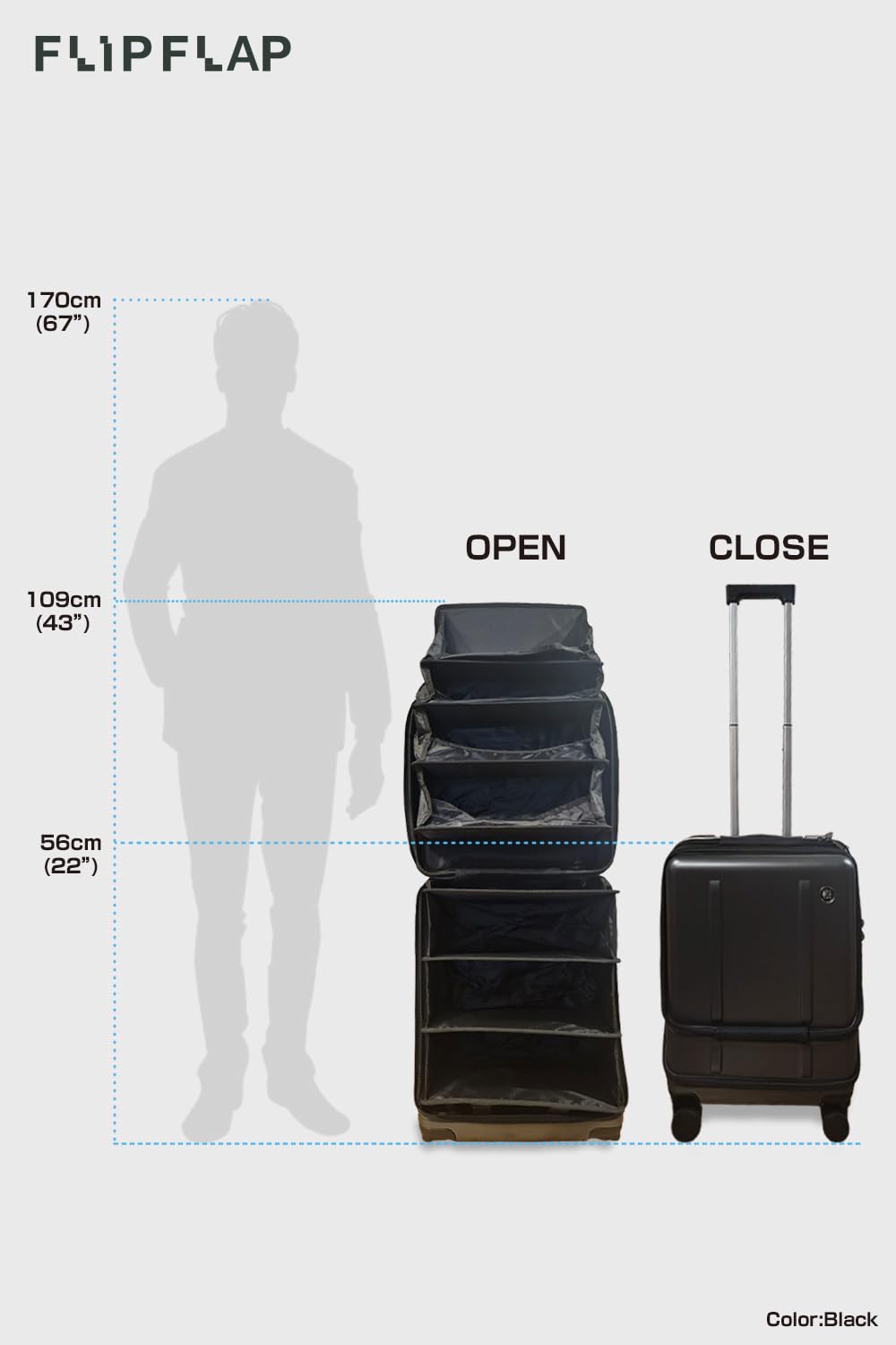 EDISON LAB FLIP The Suitcase That Turns Into a Shelf 47L Carry-On Lightweight Polycarbonate Silent Detachable Wheels TSA Lock Front-Open PC Cabin Approved for Business Travel Easy Caster Replacement