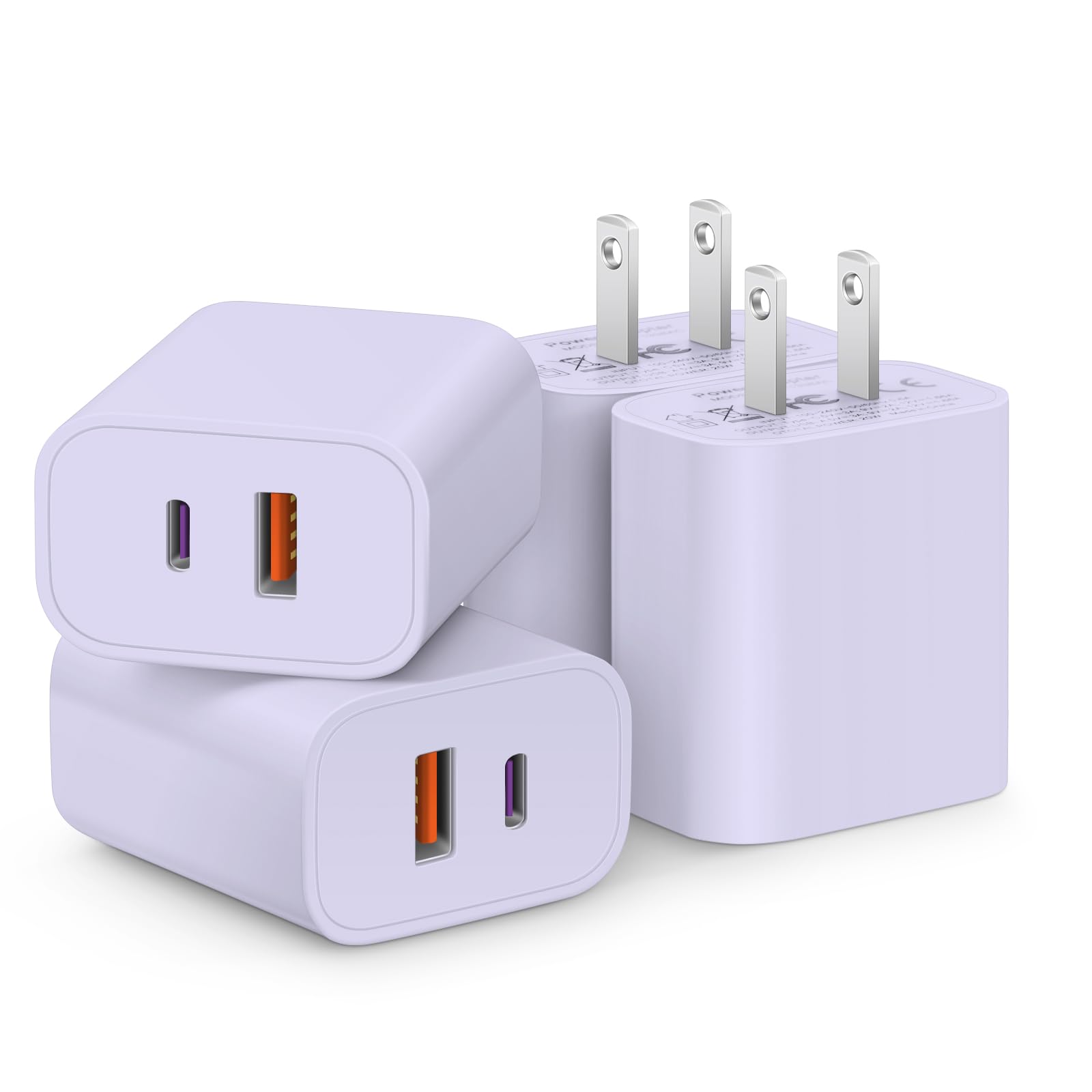 [4 Pack] USB C Charger Block Fast Charging Multiport Adpater [PD 20W USB-C & QC 3.0 USB Port] for IP 16/15/14/13/12/11/X/8, i Pad, Sam Sung, Google, Galaxy & More