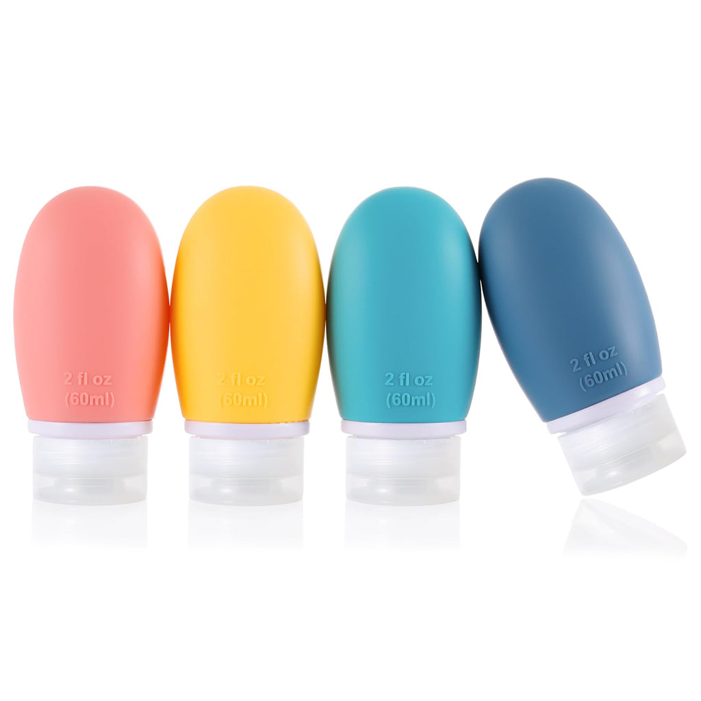 Silicone Travel Bottles,4 Pack Leak Proof Liquid Squeezable Refillable Portable Travel Accessories/Cosmetic Containers,BPA Free,Travel Size Bottles for Toiletries Shampoo Conditioner Lotion