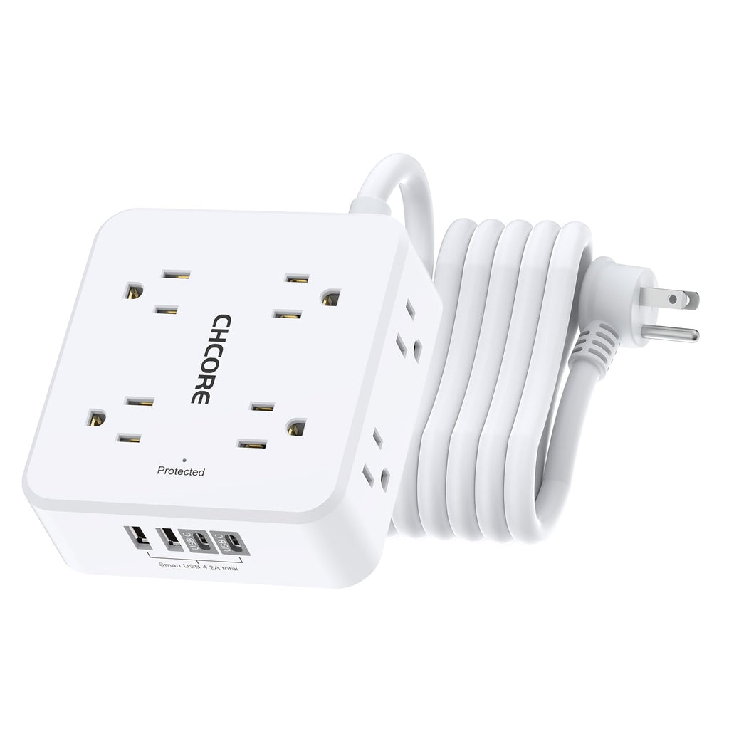 Surge Protector Power Strip - CHCORE Extension Cord with 8 Outlets with 4 USB (2 USB C) Charging Ports
