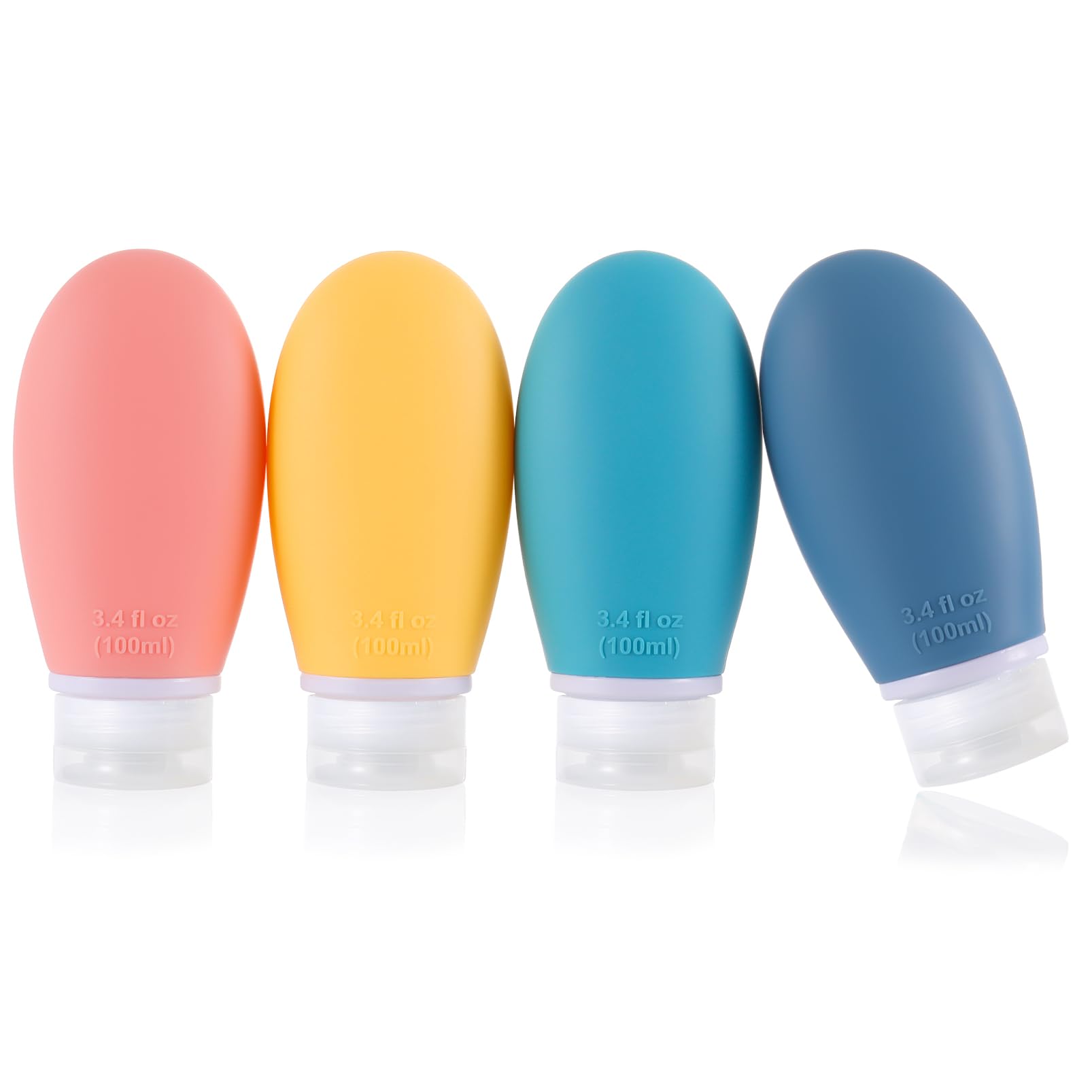 Silicone Travel Bottles,4 Pack Leak Proof Liquid Squeezable Refillable Portable Travel Accessories/Cosmetic Containers,BPA Free,Travel Size Bottles for Toiletries Shampoo Conditioner Lotion