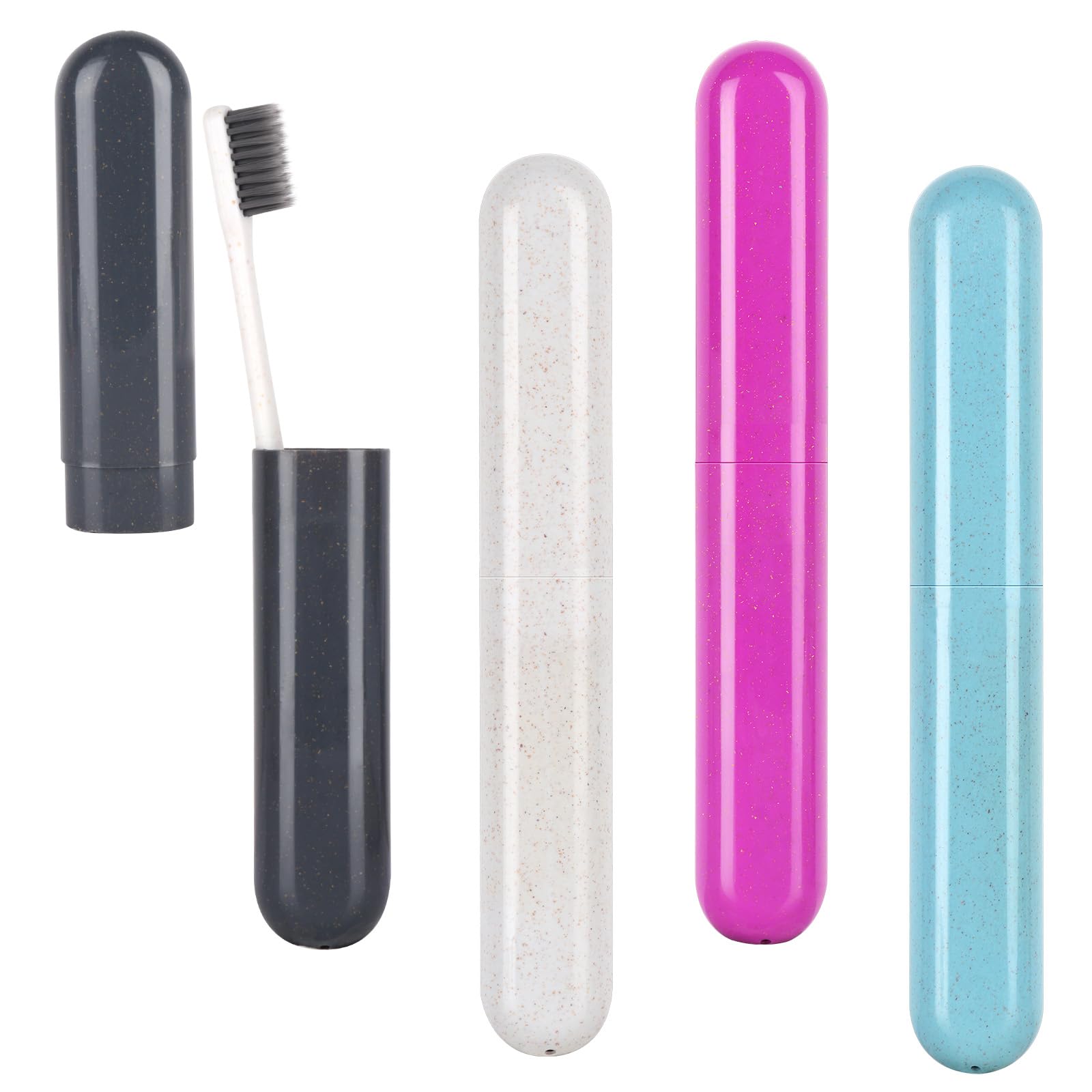4 Pack Toothbrush Cases - Portable Travel Holder Container With Cover - Plastic Carrier Protector for Bathroom, School, Home, Camping
