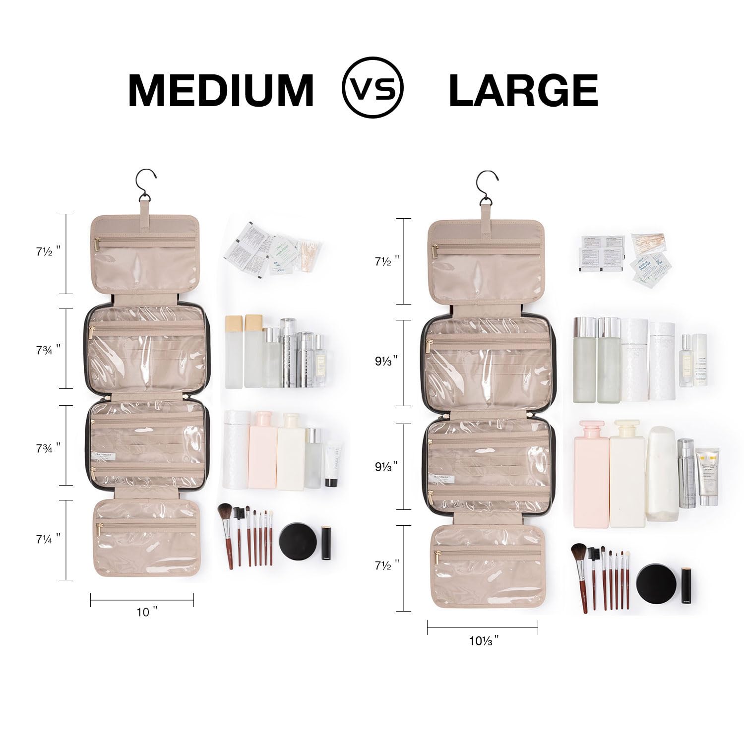 BAGSMART Toiletry Bag Travel Bag with Hanging Hook, Water-resistant Makeup Cosmetic Bag Travel Organizer for Accessories, Shampoo, Full-size Container, Toiletries