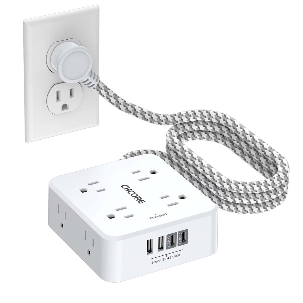 Surge Protector Power Strip - CHCORE Extension Cord with 8 Outlets with 4 USB (2 USB C) Charging Ports