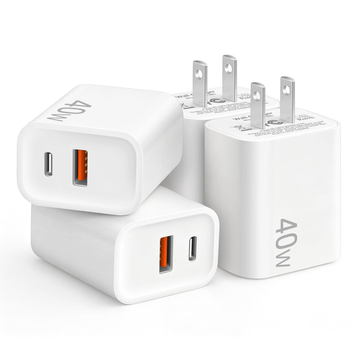 [4 Pack] USB C Charger Block Fast Charging Multiport Adpater [PD 20W USB-C & QC 3.0 USB Port] for IP 16/15/14/13/12/11/X/8, i Pad, Sam Sung, Google, Galaxy & More