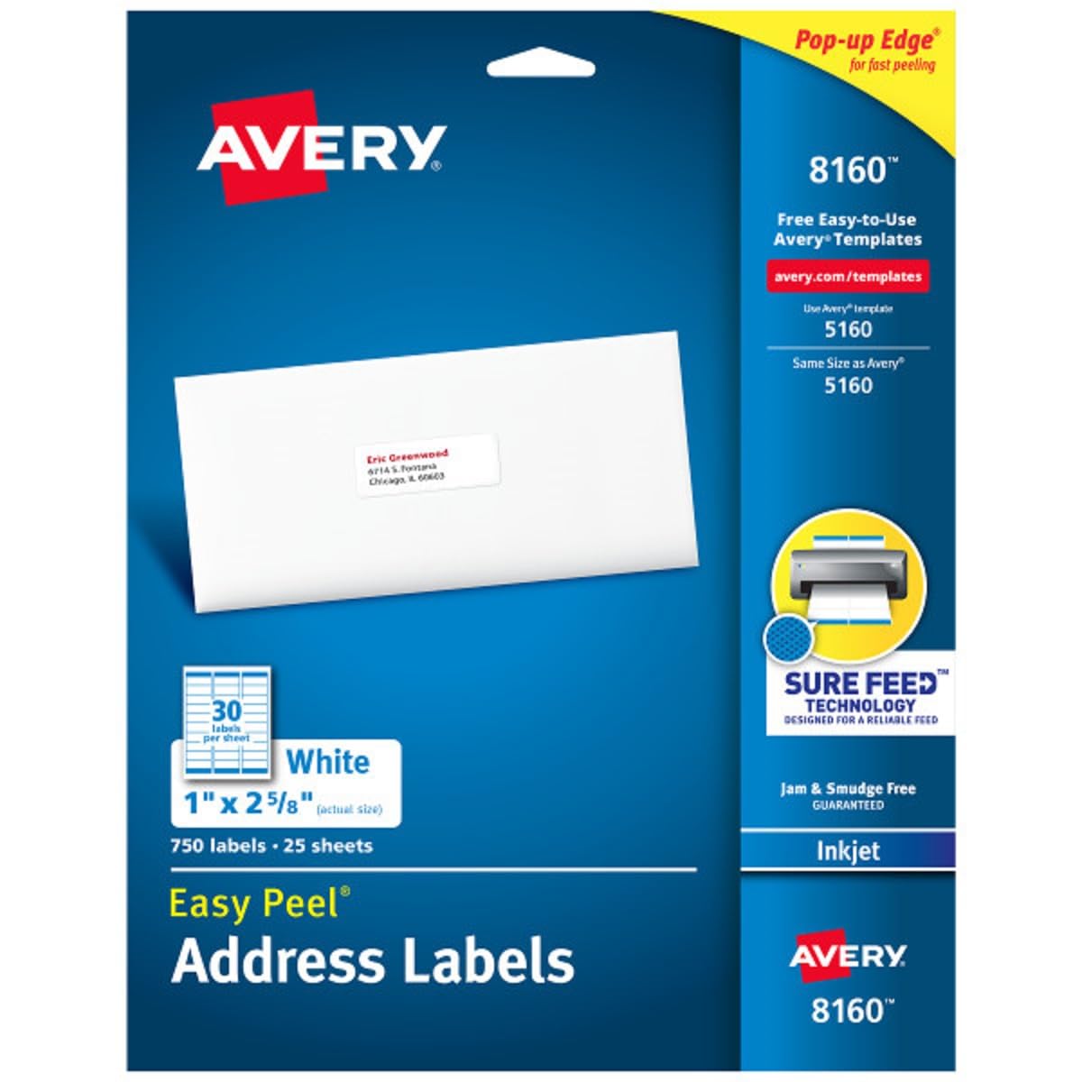 Avery Easy Peel Printable Address Labels with Sure Feed, 1" x 2-5/8" Customizable Stickers, White