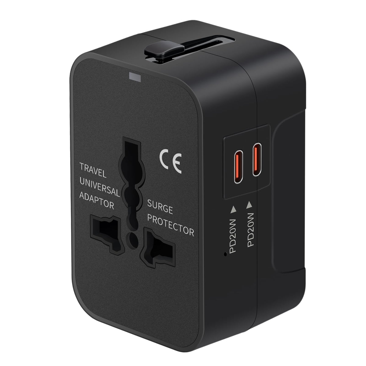 Travel Adapter with USB C, Universal All in One Worldwide Travel Adapter Power Converters Wall Charger AC Power Plug Adapter USB Type C Charging Ports for USA EU UK AUS Black
