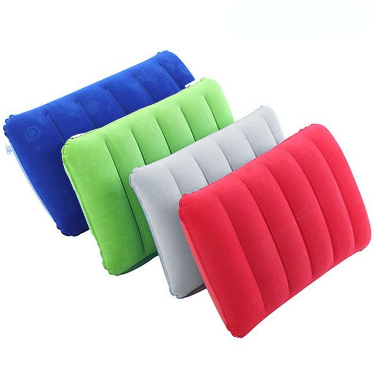 4Pack Ultralight Inflatable Travel Pillow, Small Squared Flocked Fabric Air Pillow for Traveling, Holiday Trip, Hiking, Camping,Napping,Neck Lumbar Support, 16.5 in x 10.5 in (Gray,Blue,Red,Green)