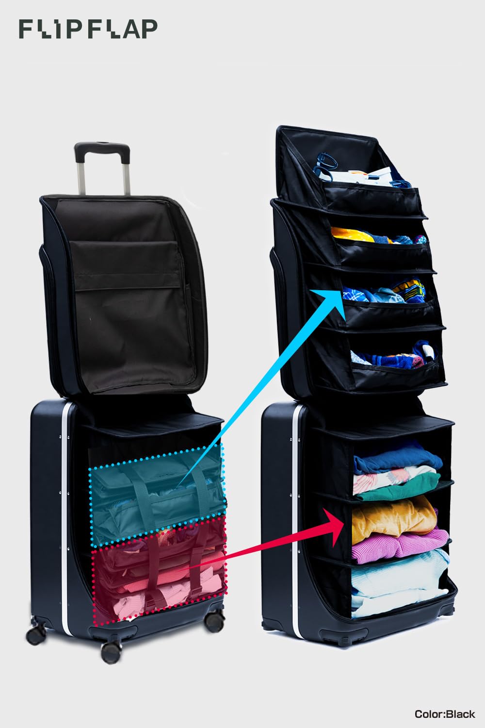 EDISON LAB FLIP The Suitcase That Turns Into a Shelf 47L Carry-On Lightweight Polycarbonate Silent Detachable Wheels TSA Lock Front-Open PC Cabin Approved for Business Travel Easy Caster Replacement