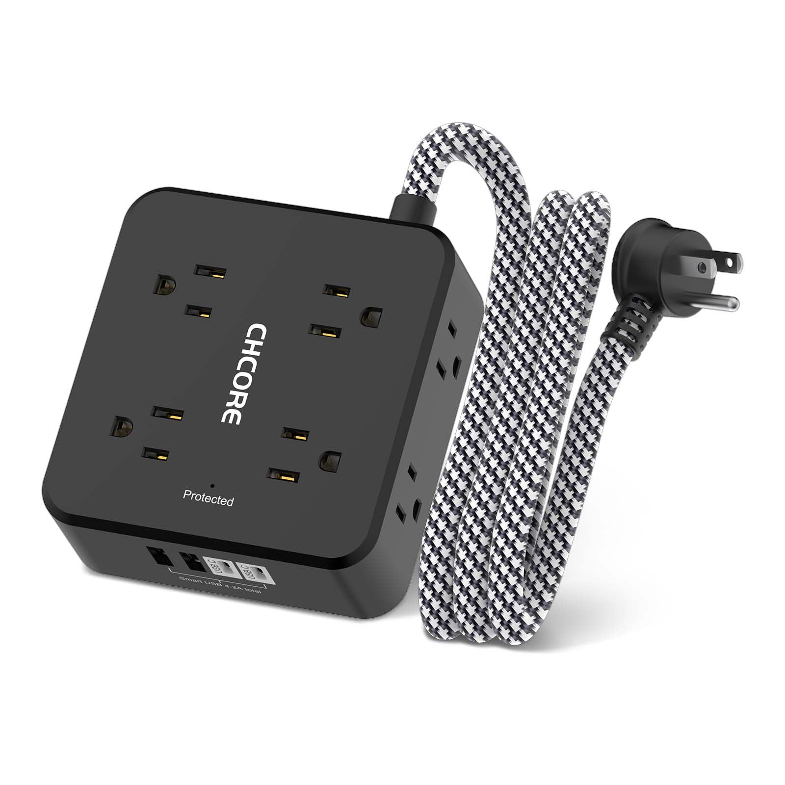Surge Protector Power Strip - CHCORE Extension Cord with 8 Outlets with 4 USB (2 USB C) Charging Ports