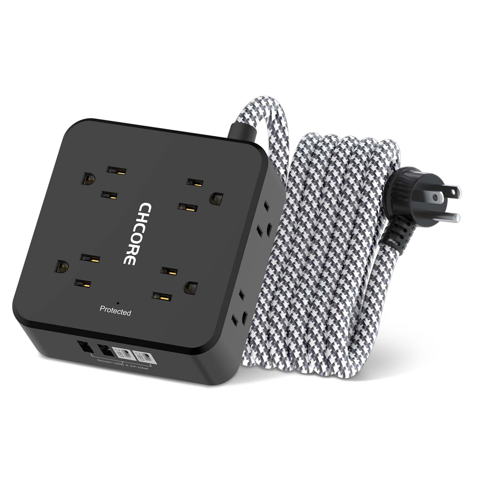 Surge Protector Power Strip - CHCORE Extension Cord with 8 Outlets with 4 USB (2 USB C) Charging Ports