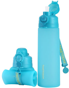 21 oz Collapsible Silicone Travel Bottle with Straw & Strap