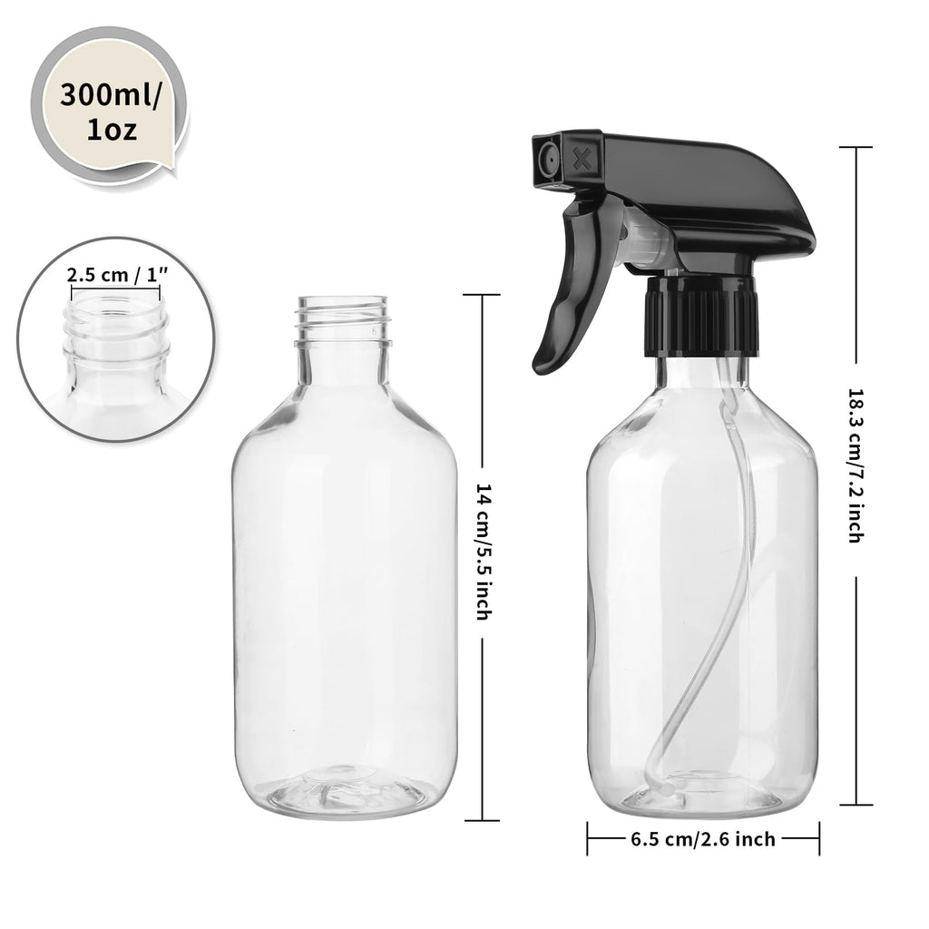 Arkeiliy 2-Pack Leakproof Spray Bottles (300ml/10oz) - Adjustable Nozzle for Fine Mist & Jet Stream | Premium Refillable Plastic Bottles for Hair Styling, Plant Misting, Cleaning Solutions