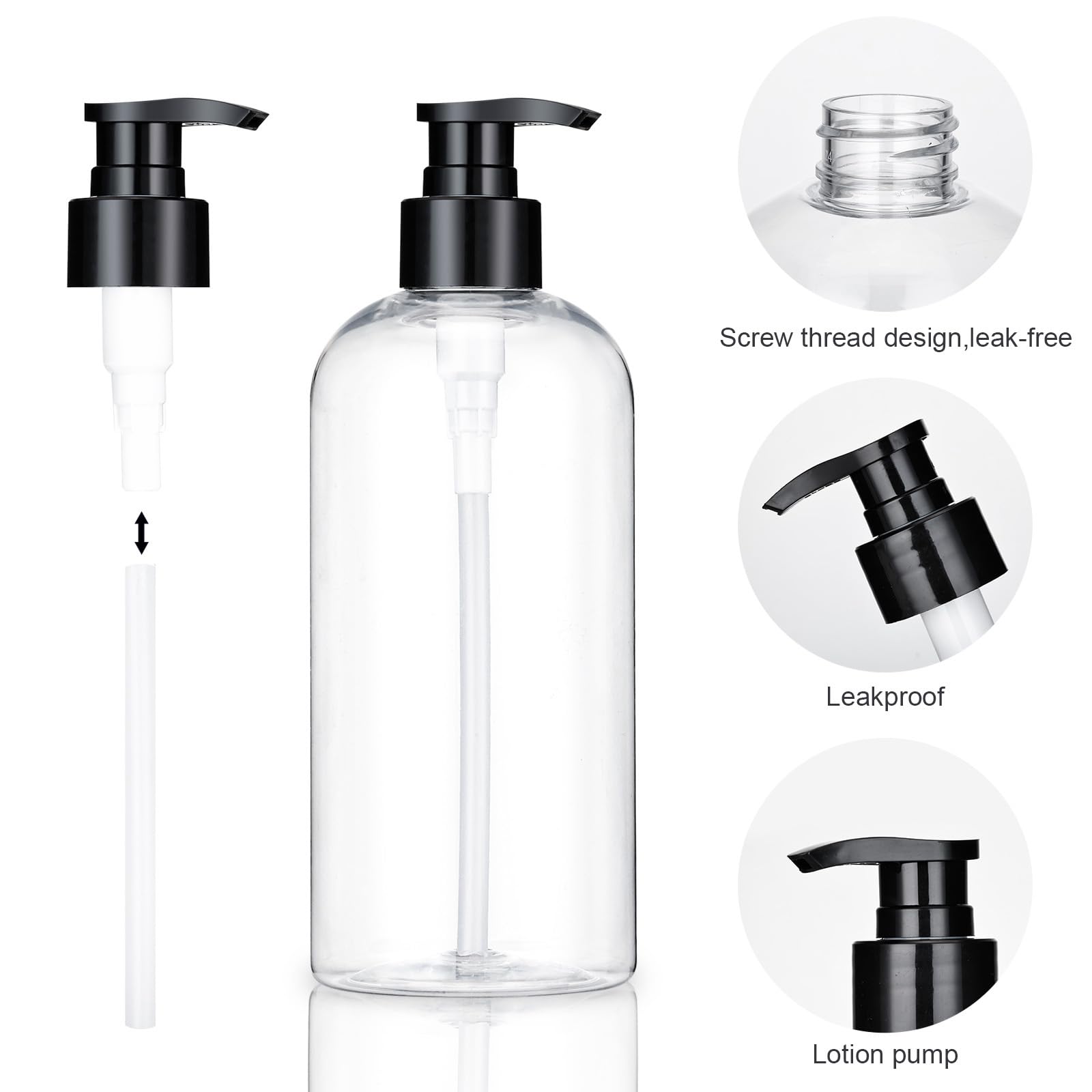 KREMORV Plastic Pump Bottles Dispenser 2Pack Empty Shampoo Bottle BPA Free