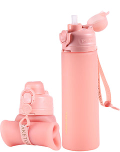 21 oz Collapsible Silicone Travel Bottle with Straw & Strap