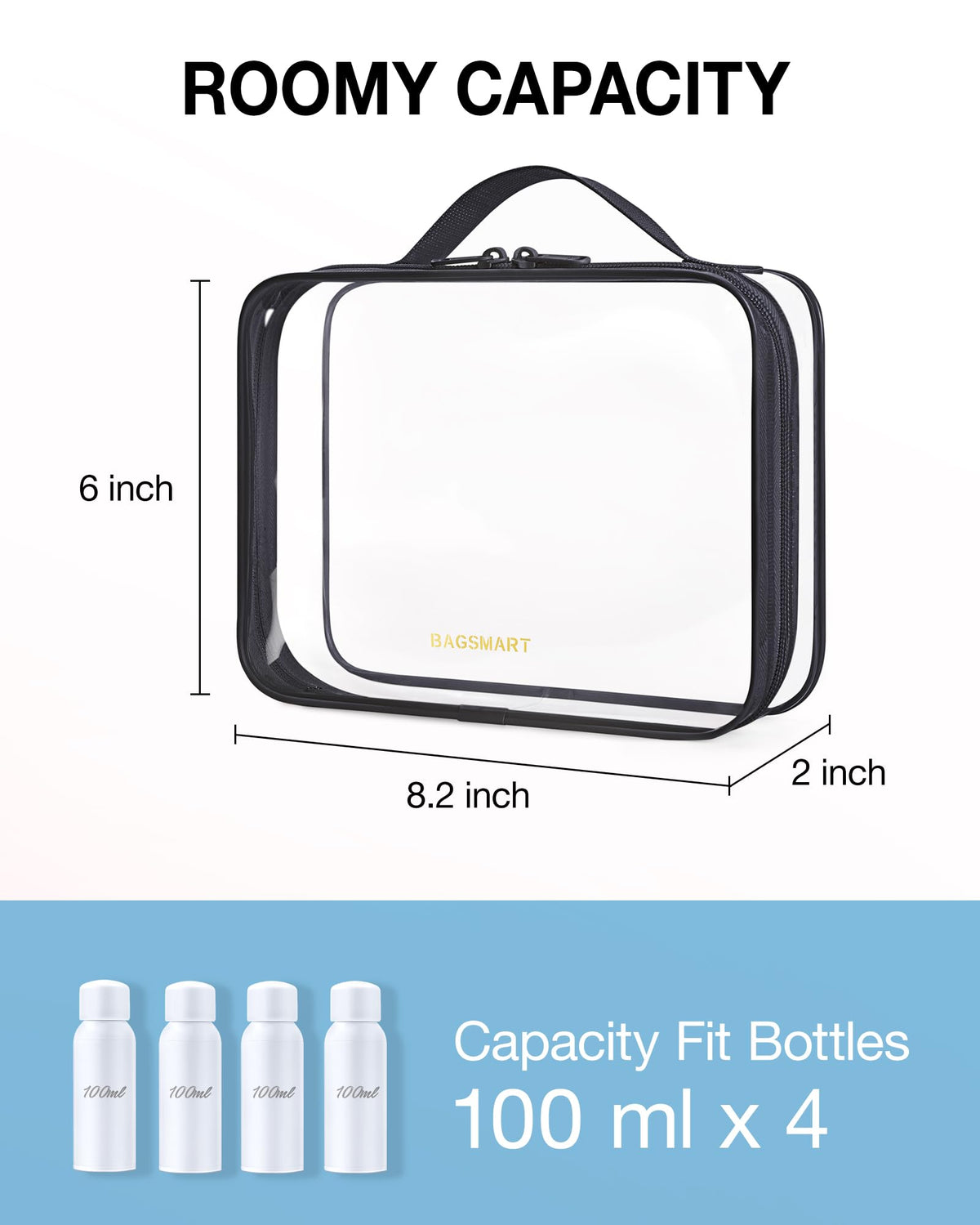 BAGSMART Clear Toiletry Bag, 3 Pack TSA Approved Toiletry Bag Quart Size Bag