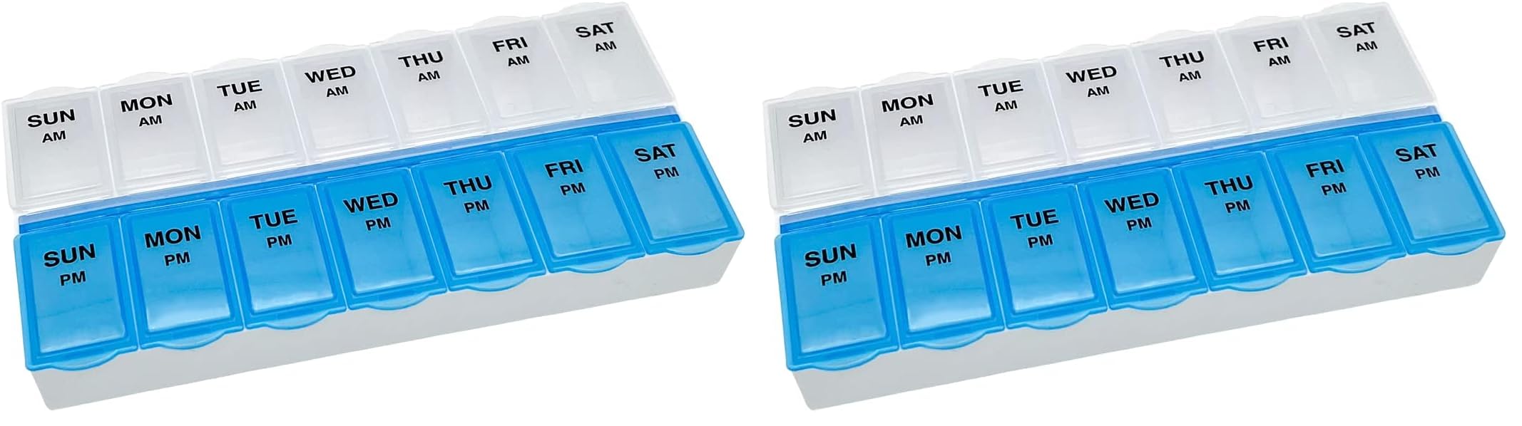 Amazon Basic Care 7-Day AM/PM Pill Organizer, Medication Planner with Large Compartments for Tablets, Clear Lids