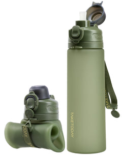21 oz Collapsible Silicone Travel Bottle with Straw & Strap