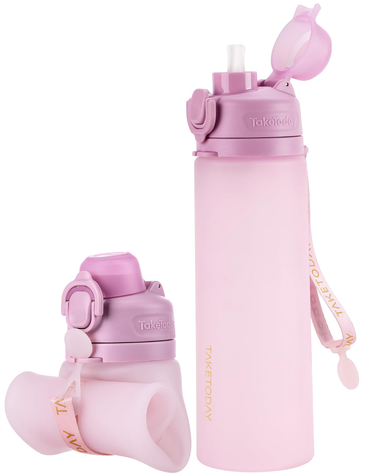 21 oz Collapsible Silicone Travel Bottle with Straw & Strap