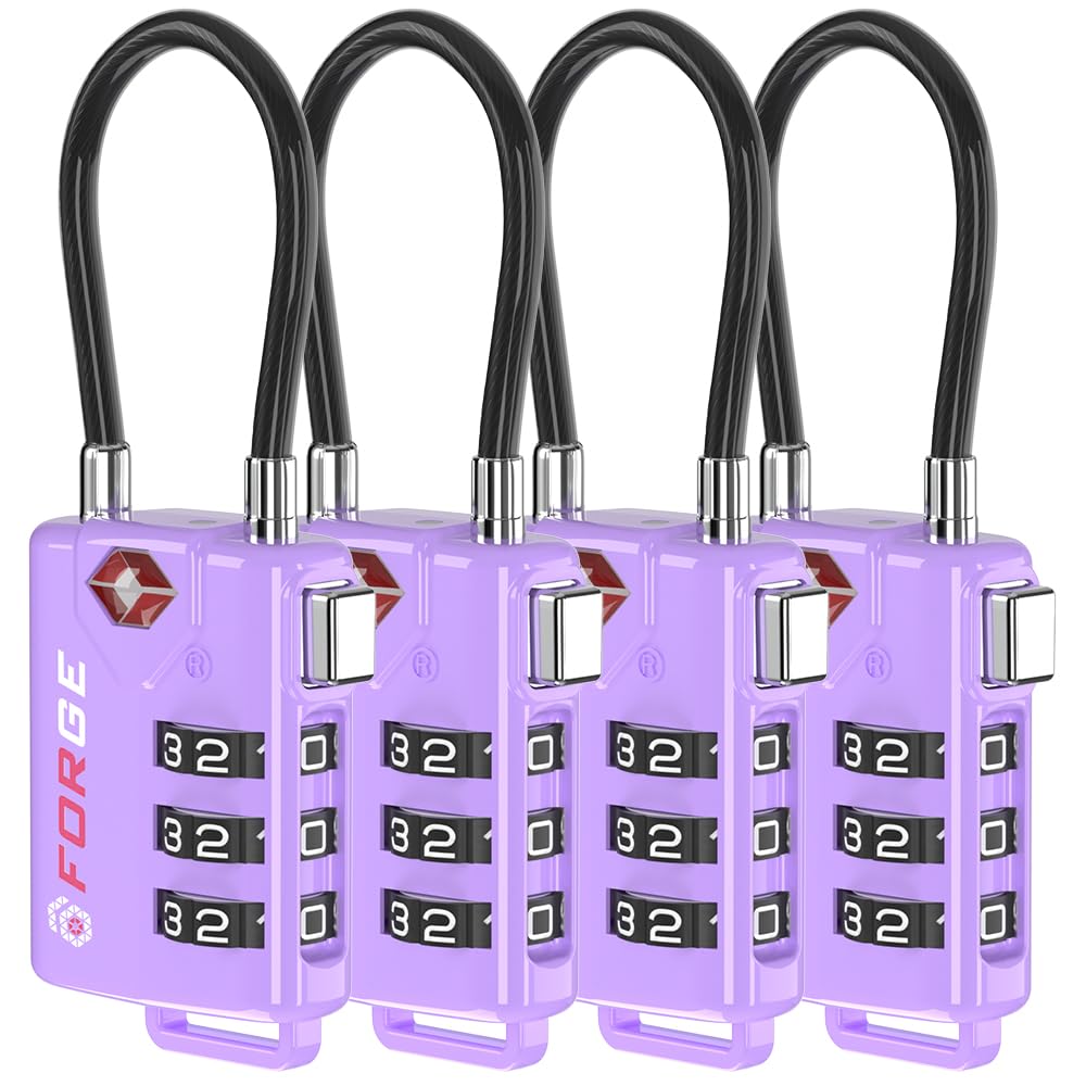 TSA Approved Cable Luggage Locks, Re-settable Combination with Alloy Body