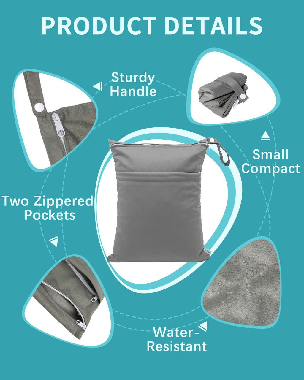 babygoal Wet Dry Bags for Baby Cloth Diapers, Washable Travel Bags, Beach, Pool, Gym Bag for Swimsuits & Wet Clothes with Two Zippered Pockets