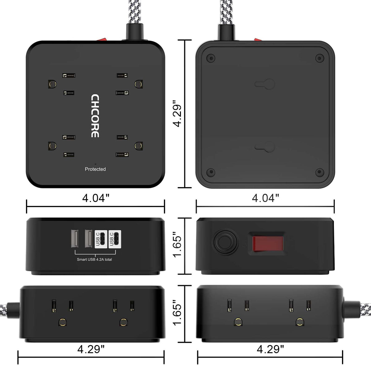 8-Outlet Surge Protector Power Strip with 4 USB Ports