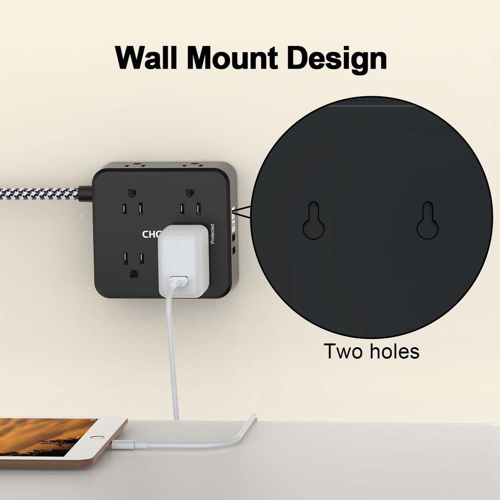 Surge Protector Power Strip - CHCORE Extension Cord with 8 Outlets with 4 USB (2 USB C) Charging Ports