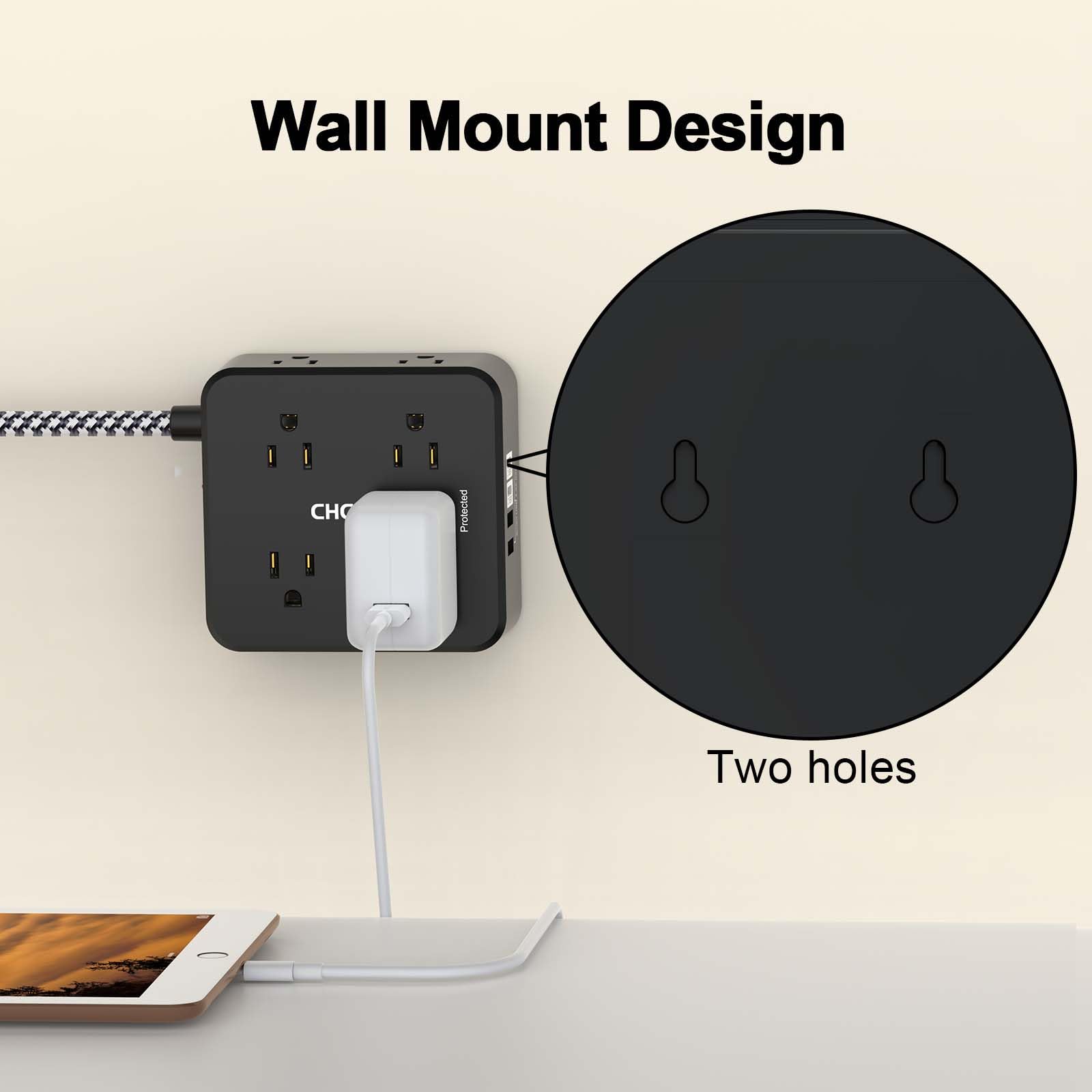 Surge Protector Power Strip - CHCORE Extension Cord with 8 Outlets with 4 USB (2 USB C) Charging Ports