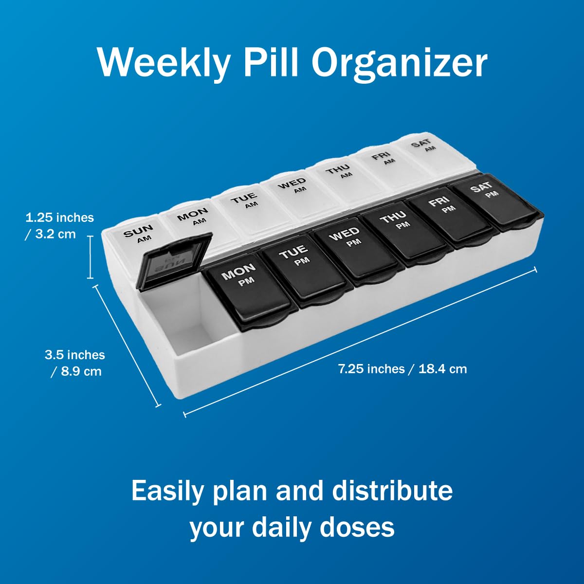 Amazon Basic Care 7-Day AM/PM Pill Organizer, Medication Planner with Large Compartments for Tablets, Clear Lids