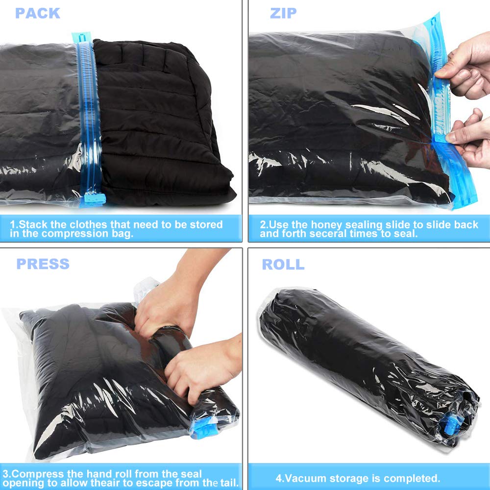 ALMING Compression Bags - Travel Essentials 12 Pack Space Saver No Vacuum or Pump Needed Storage Accessorie and Home Packing Organizers (transparent)